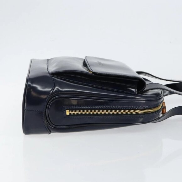 GUCCI Bamboo Shoulder Bag Patent leather Navy Gold - Picture 6 of 16